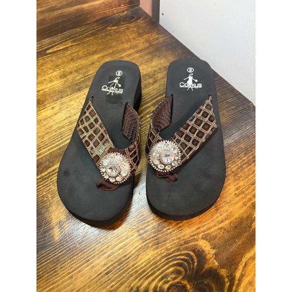 Corkys Shoes - Corkys Brown Flip Flops Size 6